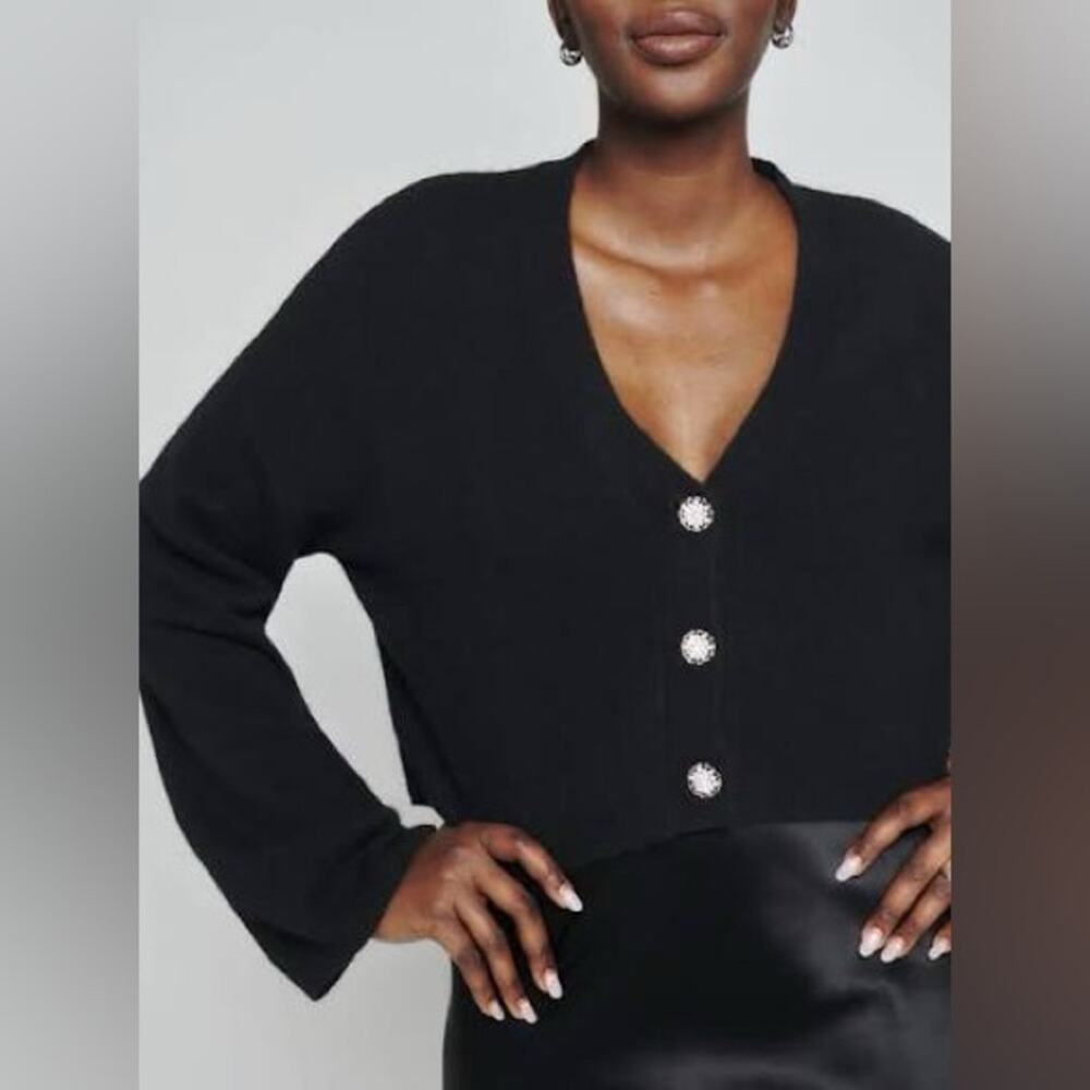 Reformation Val Regenerative Wool Cardigan XL Black Formal Dress Up